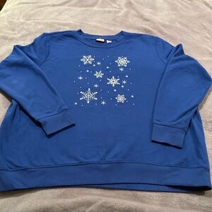 Holiday Editions Women’s XXL Royal Blue Snowflake Crew Neck Sweatshirt.